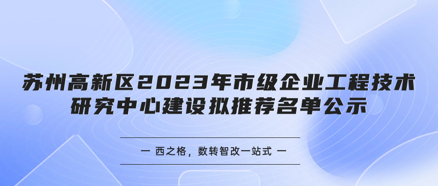 苏州高新区2023年市级企业工程技术研究中心建设拟推荐名单公示