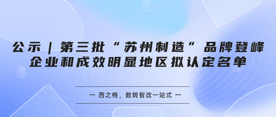 公示｜第三批“苏州制造”品牌登峰企业和成效明显地区拟认定名单