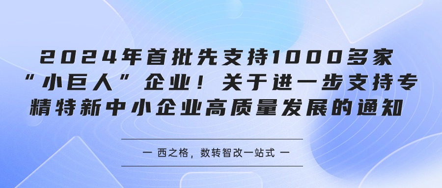 2024年首批先支持1000多家“小巨人”企业！关于进一步支持专精特新中小企业高质量发展的通知