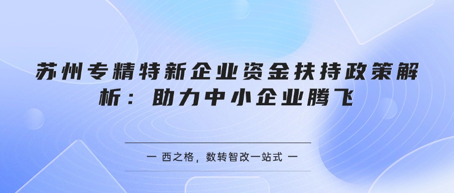 苏州专精特新企业资金扶持政策解析：助力中小企业腾飞