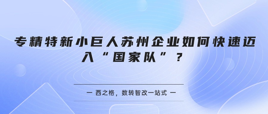 专精特新小巨人苏州企业如何快速迈入“国家队”？