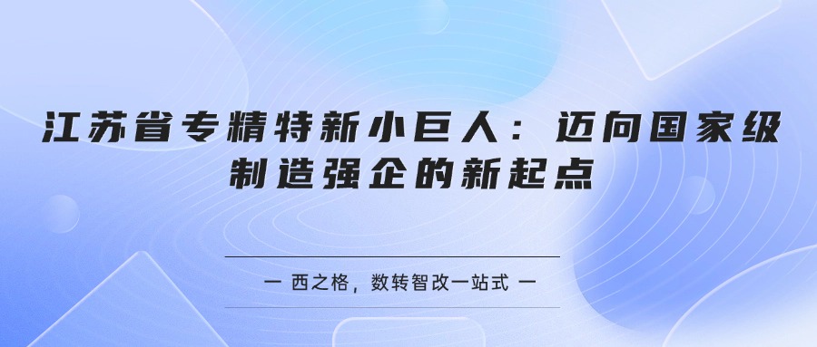 江苏省专精特新小巨人：迈向国家级制造强企的新起点