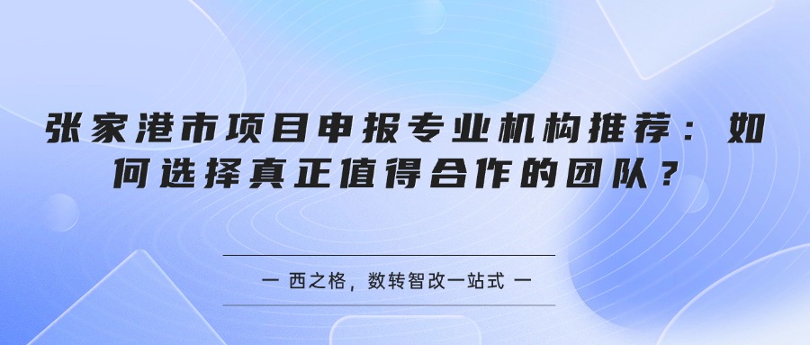 张家港市项目申报专业机构推荐:如何选择真正值得合作的团队?